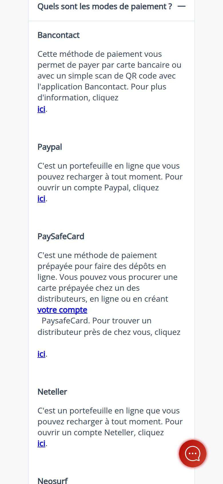 Helpcentrum van Ladbrokes Casino op een smartphone: antwoord over de betaalmethoden, met beschrijvingen van Bancontact, PayPal, Paysafecard en Neteller