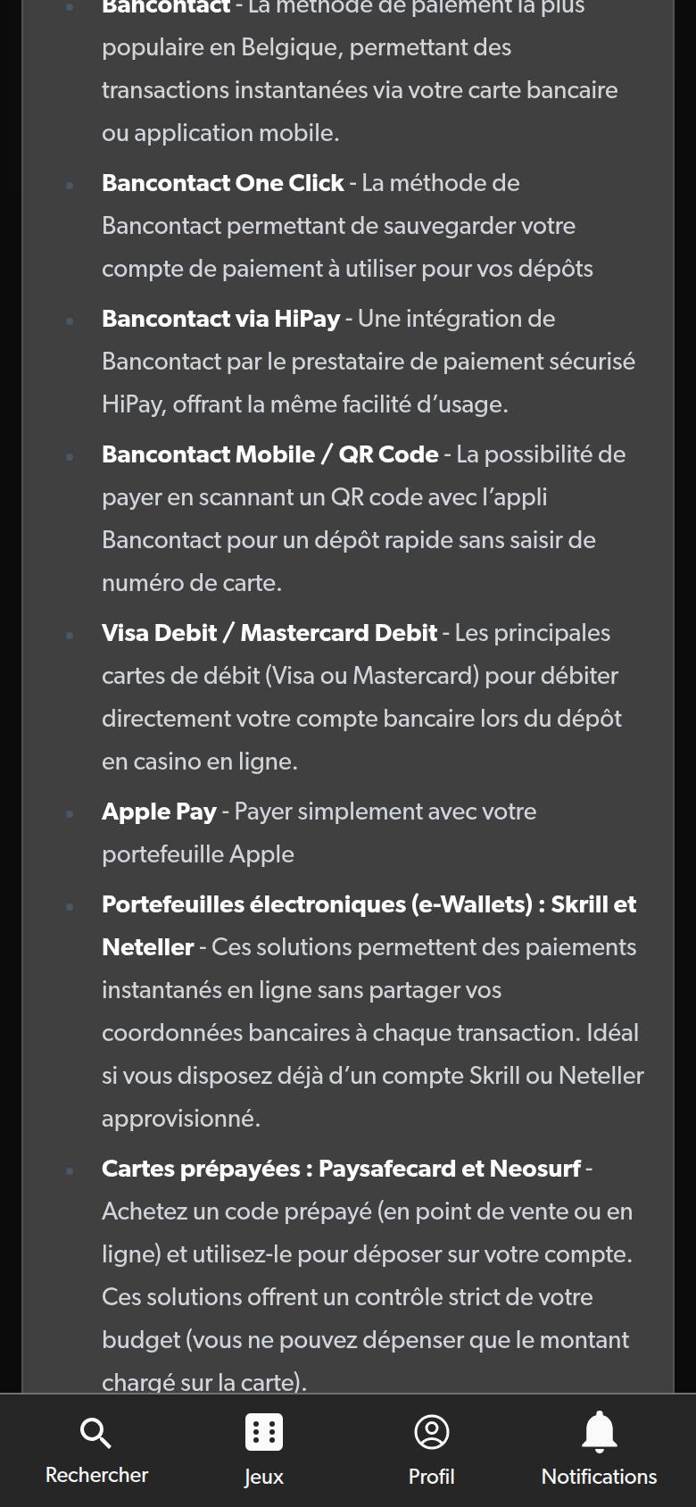FAQ van Versailles Casino op een smartphone: lijst van stortingsmethoden, van Bancontact tot prepaidkaarten