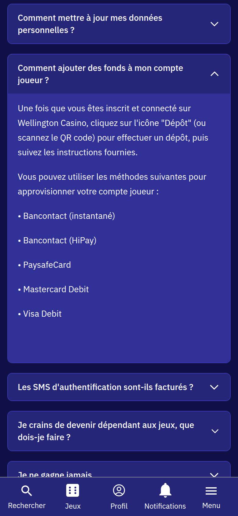FAQ van Wellington Casino op een smartphone: de vijf stortingsmethoden, van Bancontact tot Visa Debit