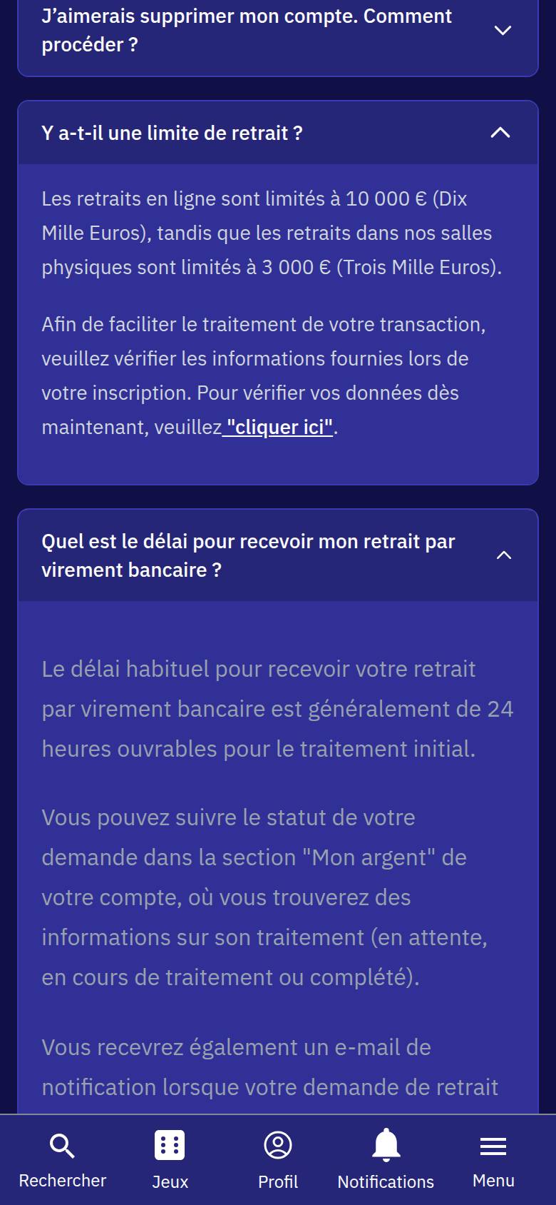 FAQ van Wellington Casino op een smartphone: uitbetalingslimieten online en in de zaal, en termijn van een overschrijving